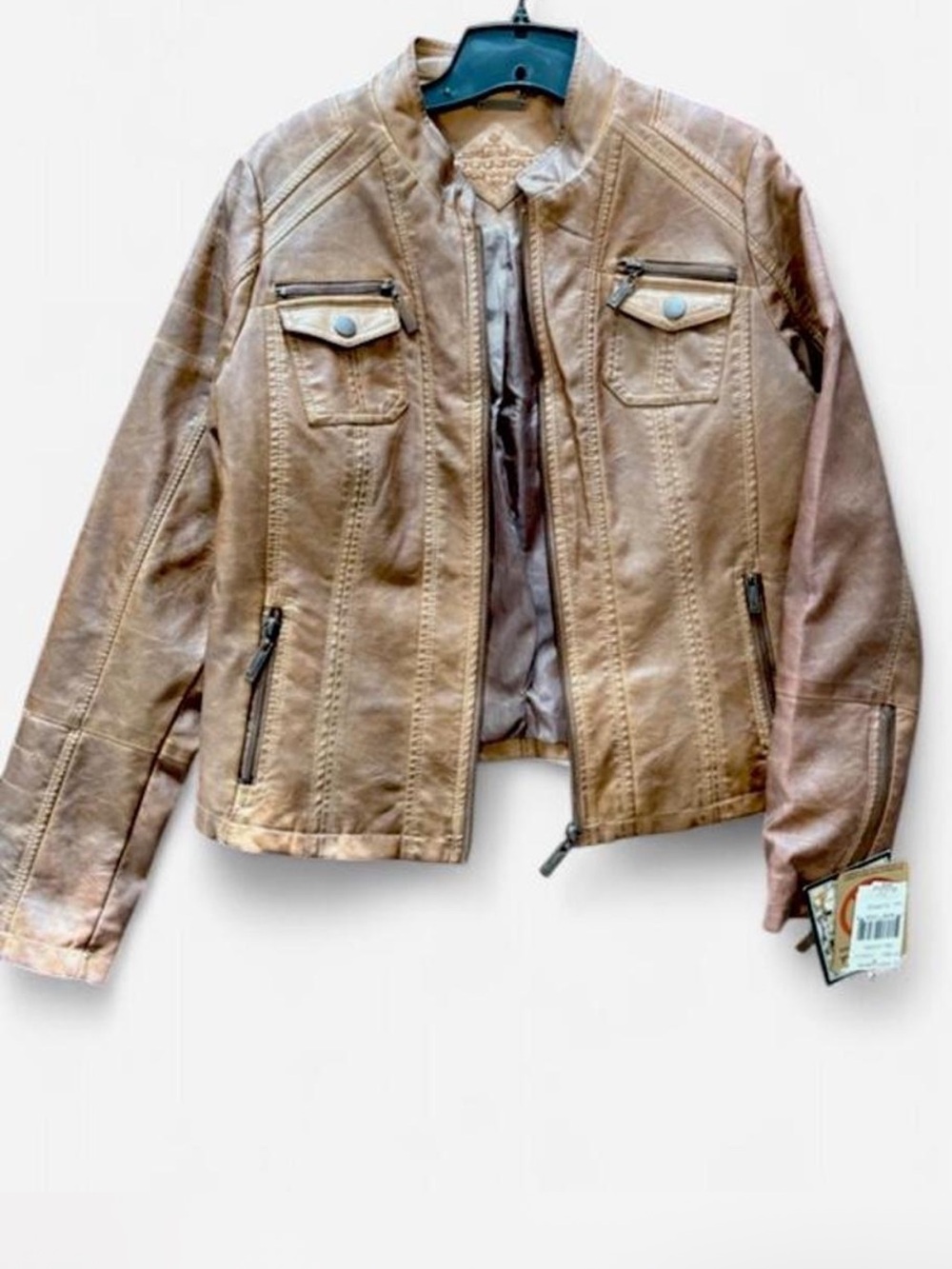 Jou Jou Women’s Light Brown Faux Leather Biker Jacket